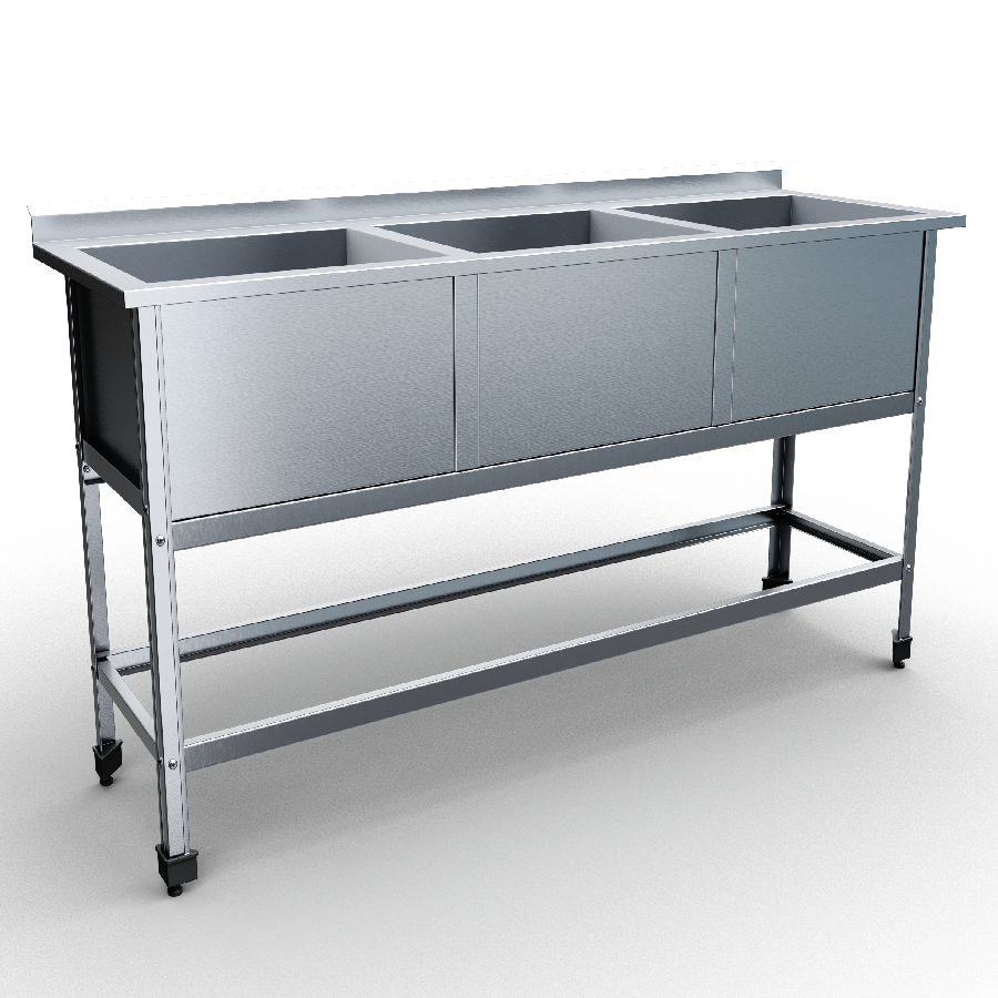 Ванна моечная сварная 3 емкости 1310х480х850