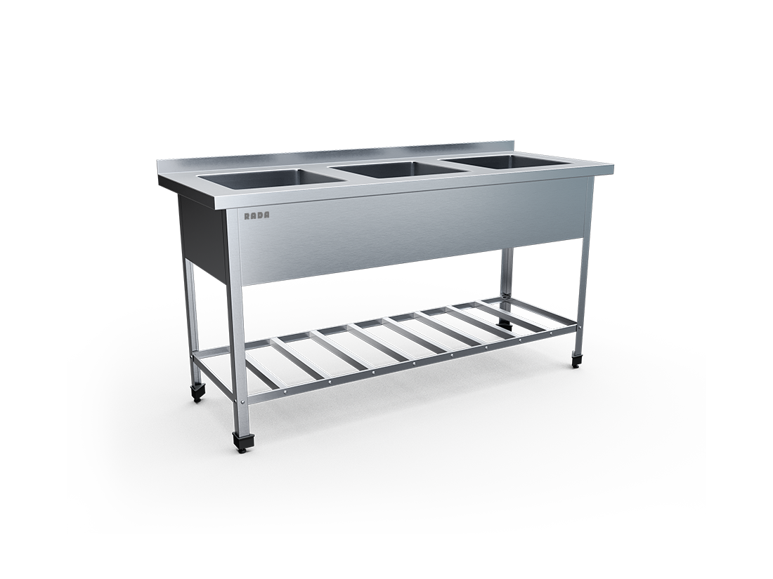 Ванна моечная цельнотянутая 3 емкости 500х400х300, с бортом (арт. ВМЦ-3-16/6-Р)